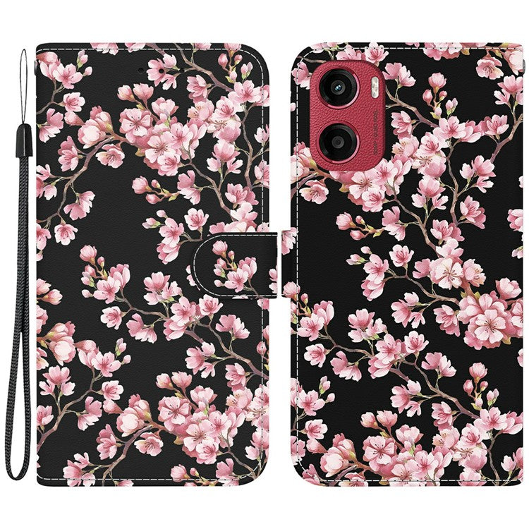 For Motorola Moto G05 4G / E15 4G Wallet Phone Case Anti-Drop Leather Flip Cover Pattern Printing - Plum Blossom