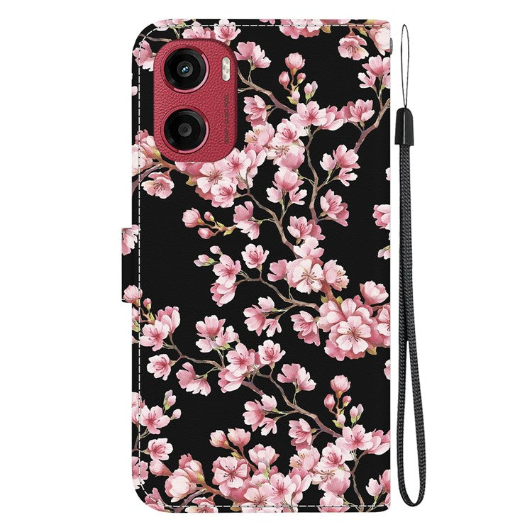 For Motorola Moto G05 4G / E15 4G Wallet Phone Case Anti-Drop Leather Flip Cover Pattern Printing - Plum Blossom