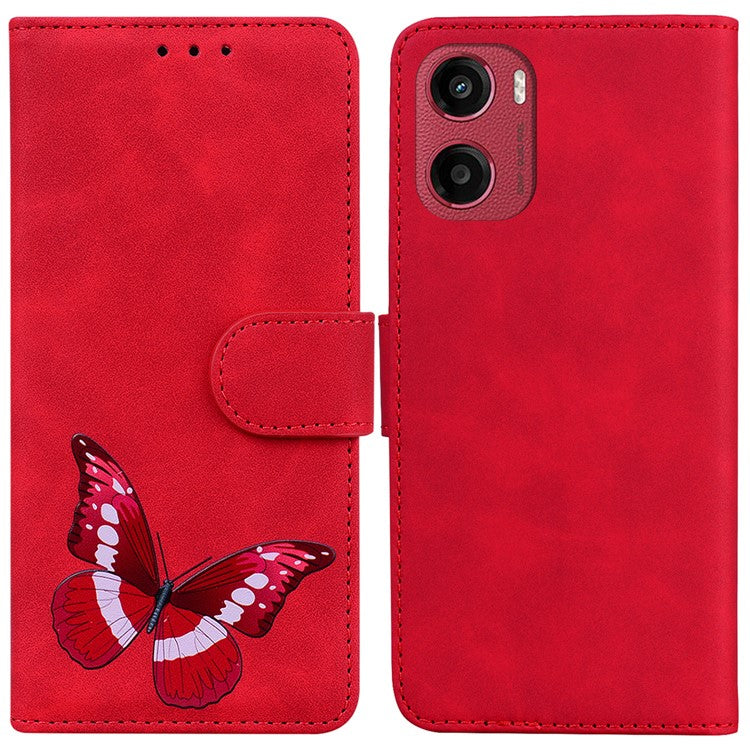 For Motorola Moto G05 4G / E15 4G Stand Case PU Leather Phone Cover Butterfly Printed - Red