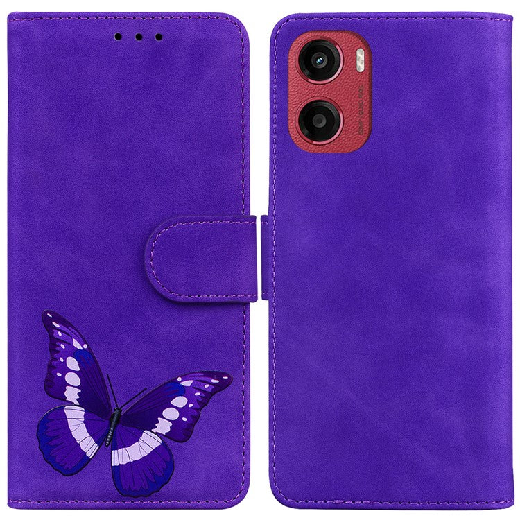 For Motorola Moto G05 4G / E15 4G Stand Case PU Leather Phone Cover Butterfly Printed - Purple