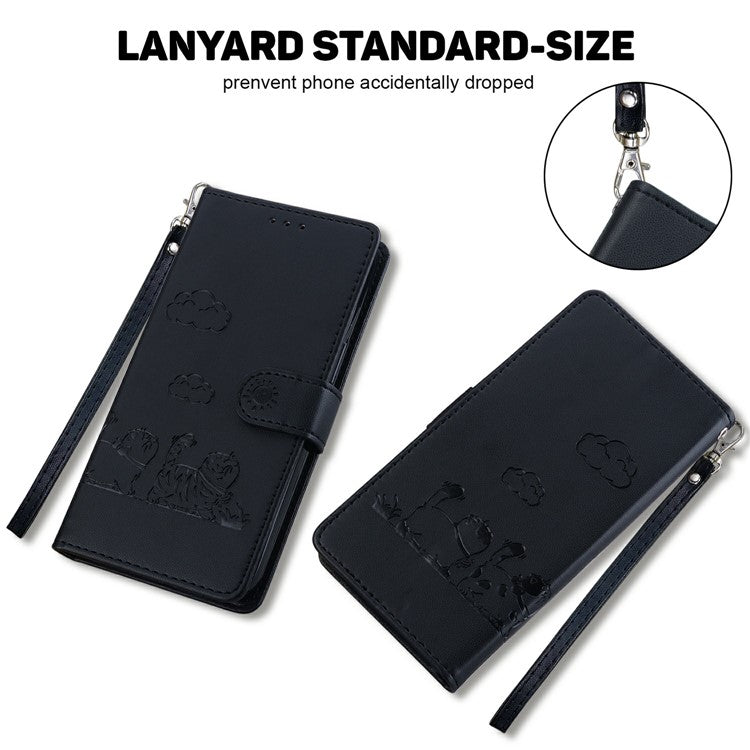 For Motorola Moto G05 4G / E15 4G Case RFID Blocking Kitten Pattern TPU+PU Leather Phone Cover - Black