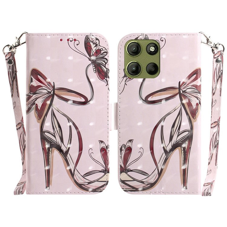 For Motorola Moto G15 4G Case Pattern Printing Leather Wallet Phone Cover - Butterfly High Heels