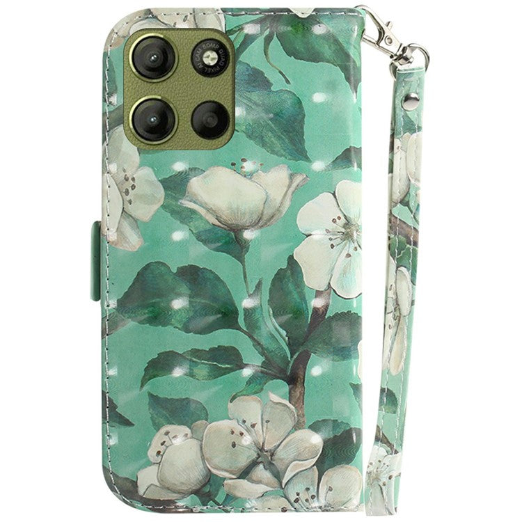 For Motorola Moto G15 4G Case Pattern Printing Leather Wallet Phone Cover - Watercolor Flowers
