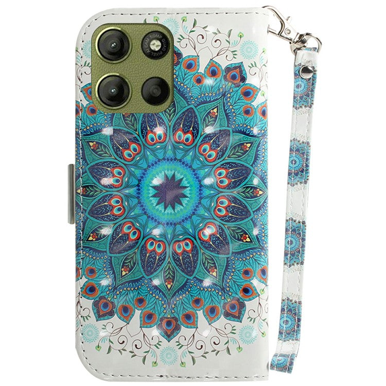 For Motorola Moto G15 4G Case Pattern Printing Leather Wallet Phone Cover - Peacock Wreath