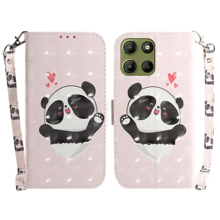 For Motorola Moto G15 4G Case Pattern Printing Leather Wallet Phone Cover - Love Heart Panda