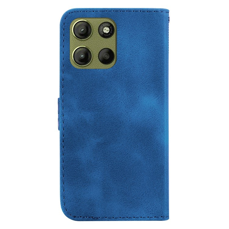 For Motorola Moto G15 4G Stand Case 7-Shaped Pattern Imprint Leather Phone Cover - Dark Blue