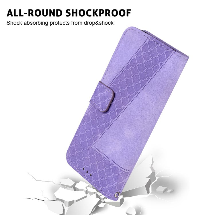 For Motorola Moto G15 4G Stand Case 7-Shaped Pattern Imprint Leather Phone Cover - Purple