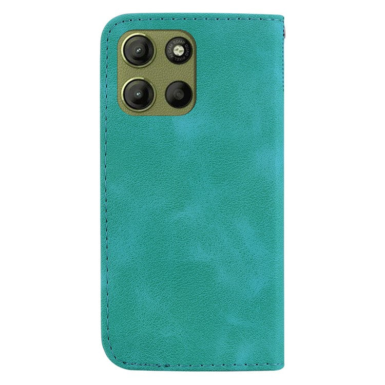 For Motorola Moto G15 4G Stand Case 7-Shaped Pattern Imprint Leather Phone Cover - Green