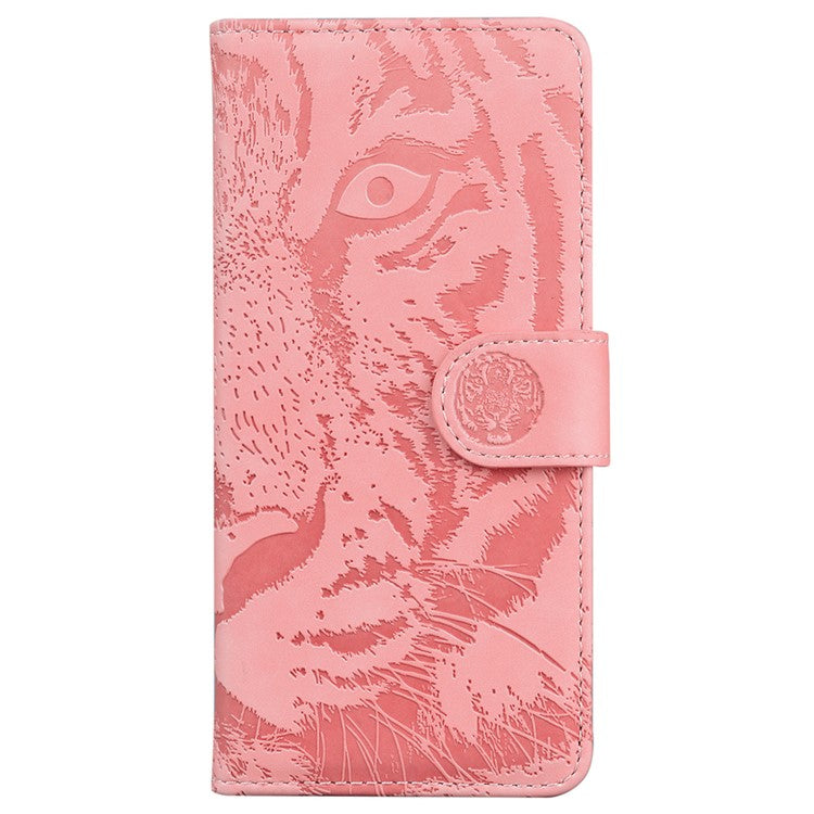For Motorola Moto G15 4G Case Tiger Imprint Leather Wallet Phone Cover - Pink