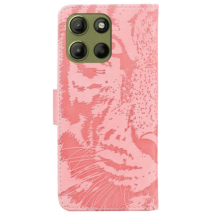 For Motorola Moto G15 4G Case Tiger Imprint Leather Wallet Phone Cover - Pink