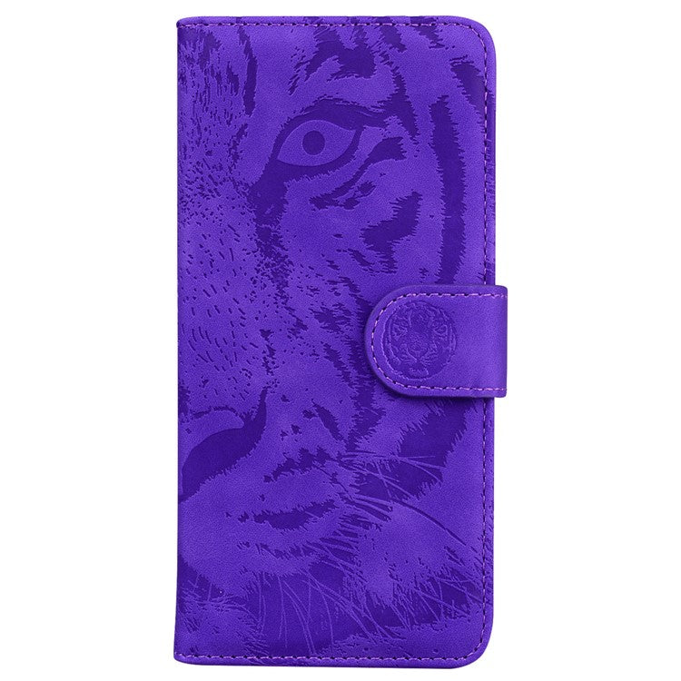 For Motorola Moto G15 4G Case Tiger Imprint Leather Wallet Phone Cover - Purple