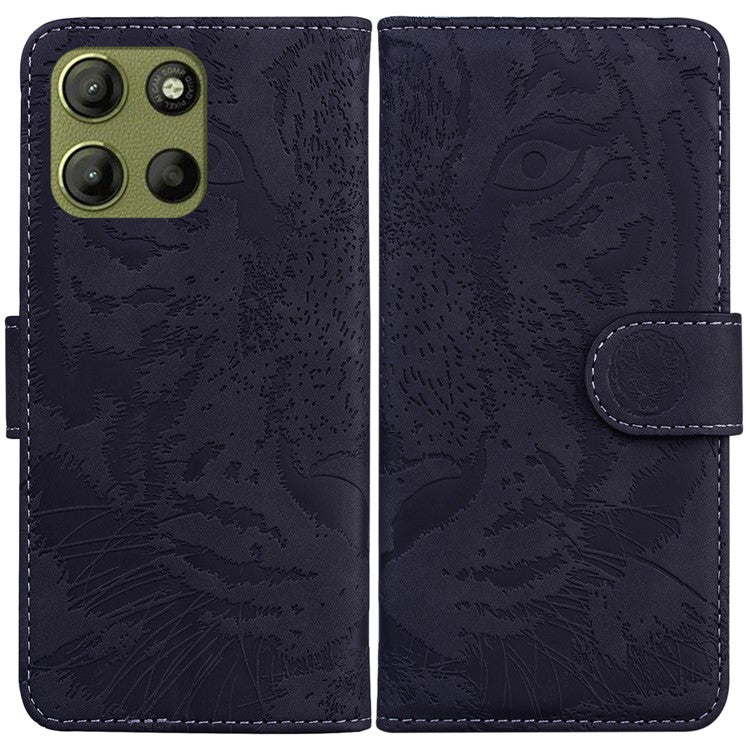 For Motorola Moto G15 4G Case Tiger Imprint Leather Wallet Phone Cover - Black