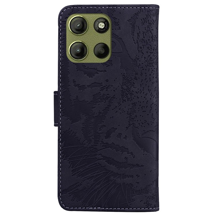 For Motorola Moto G15 4G Case Tiger Imprint Leather Wallet Phone Cover - Black