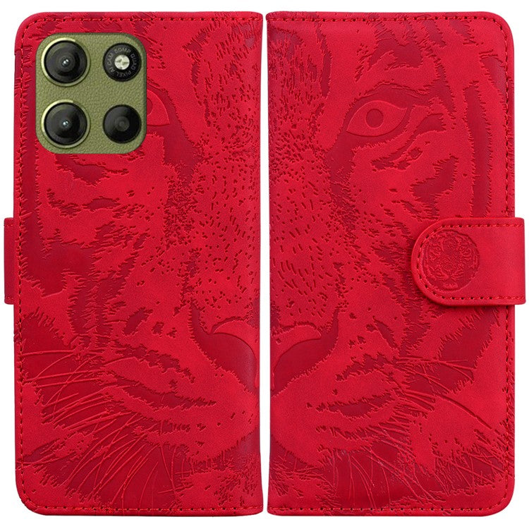 For Motorola Moto G15 4G Case Tiger Imprint Leather Wallet Phone Cover - Red