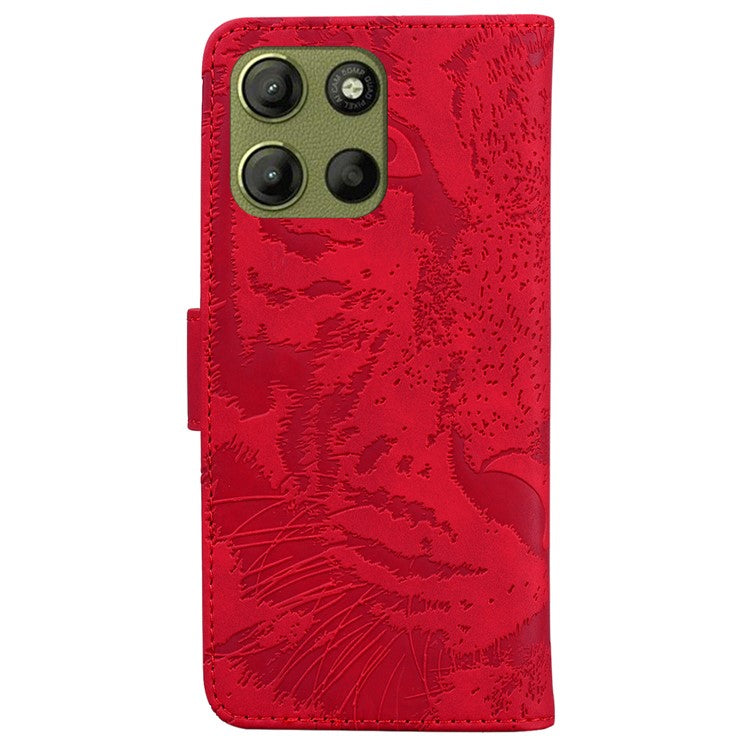 For Motorola Moto G15 4G Case Tiger Imprint Leather Wallet Phone Cover - Red