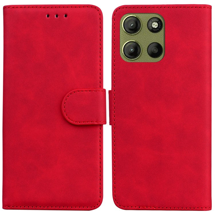 For Motorola Moto G15 4G Case Solid Color Leather Wallet Phone Cover - Red