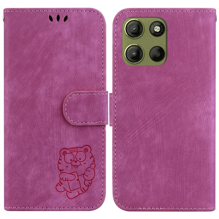 For Motorola Moto G15 4G Wallet Case Tiger Imprint Leather Shockproof Phone Cover - Rose