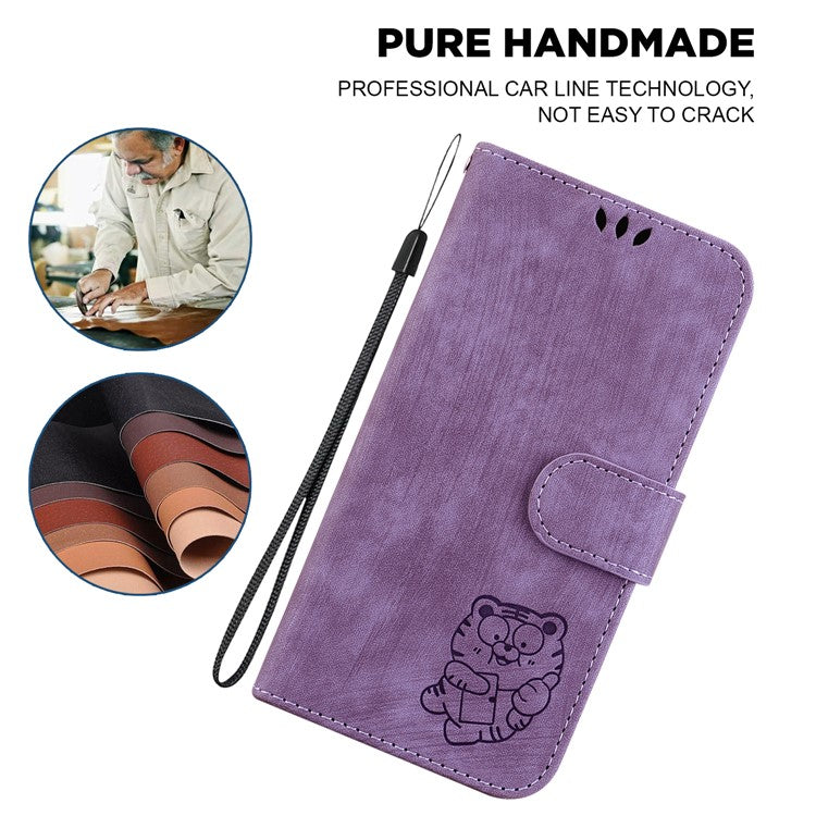 For Motorola Moto G15 4G Wallet Case Tiger Imprint Leather Shockproof Phone Cover - Purple