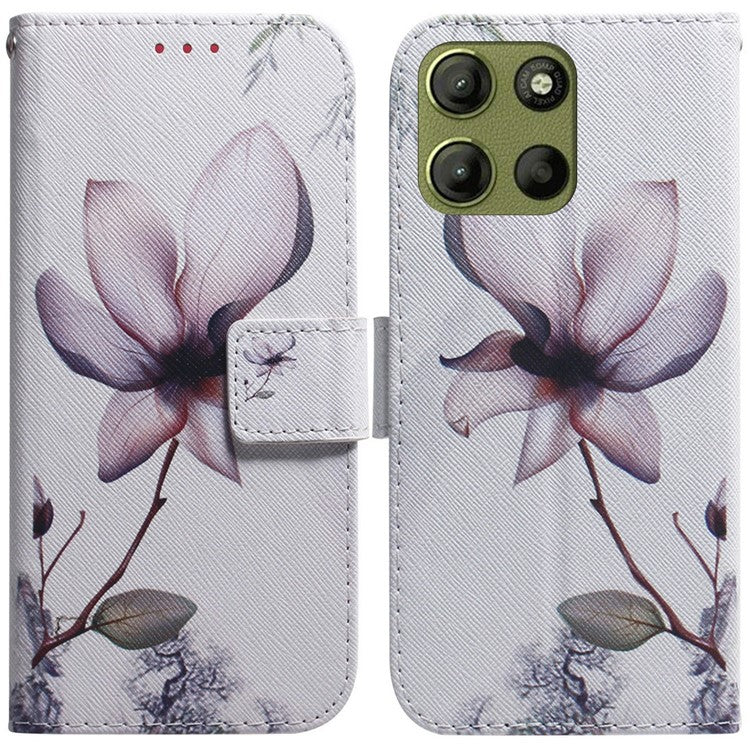 For Motorola Moto G15 4G Wallet Case Pattern Print Leather Phone Cover - Pink Flower