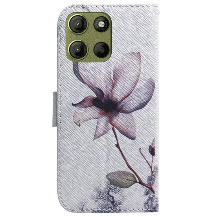 For Motorola Moto G15 4G Wallet Case Pattern Print Leather Phone Cover - Pink Flower