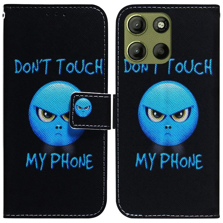 For Motorola Moto G15 4G Wallet Case Pattern Print Leather Phone Cover - Don't Touch My Phone