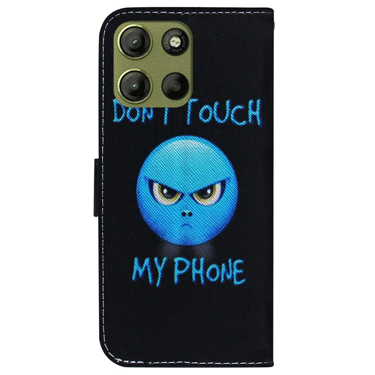 For Motorola Moto G15 4G Wallet Case Pattern Print Leather Phone Cover - Don't Touch My Phone