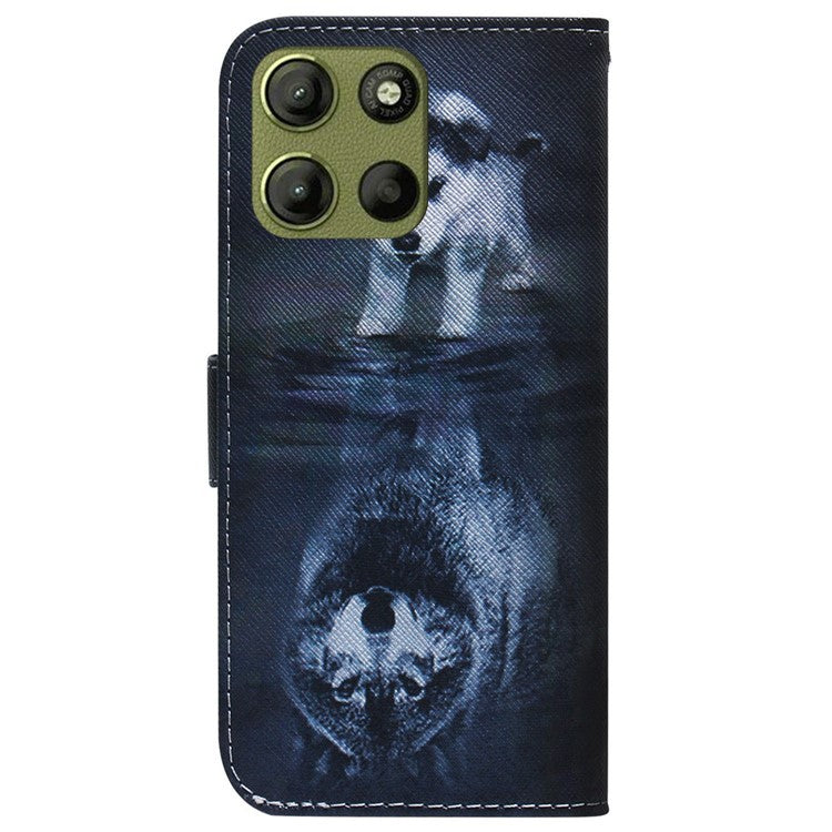 For Motorola Moto G15 4G Wallet Case Pattern Print Leather Phone Cover - Dog and Wolf