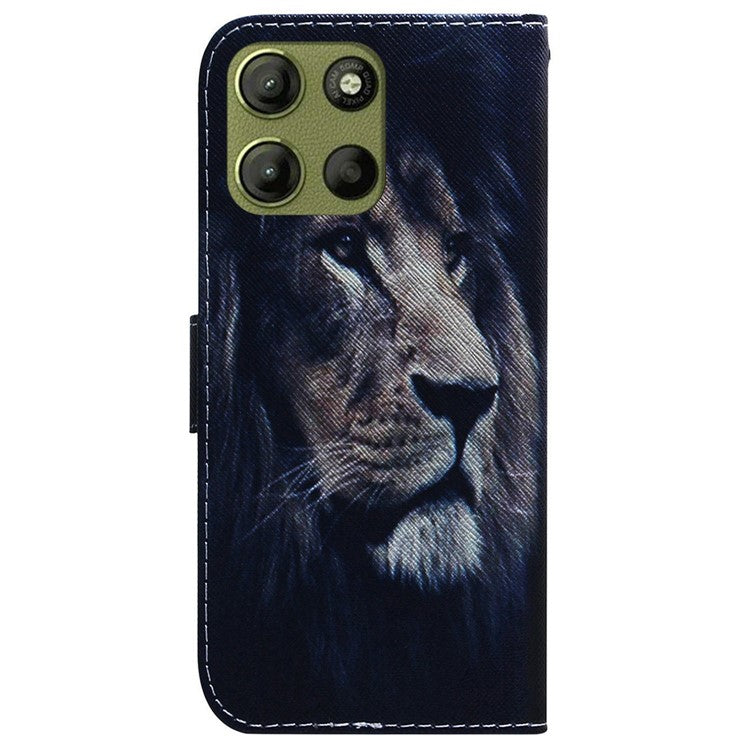 For Motorola Moto G15 4G Wallet Case Pattern Print Leather Phone Cover - Lion