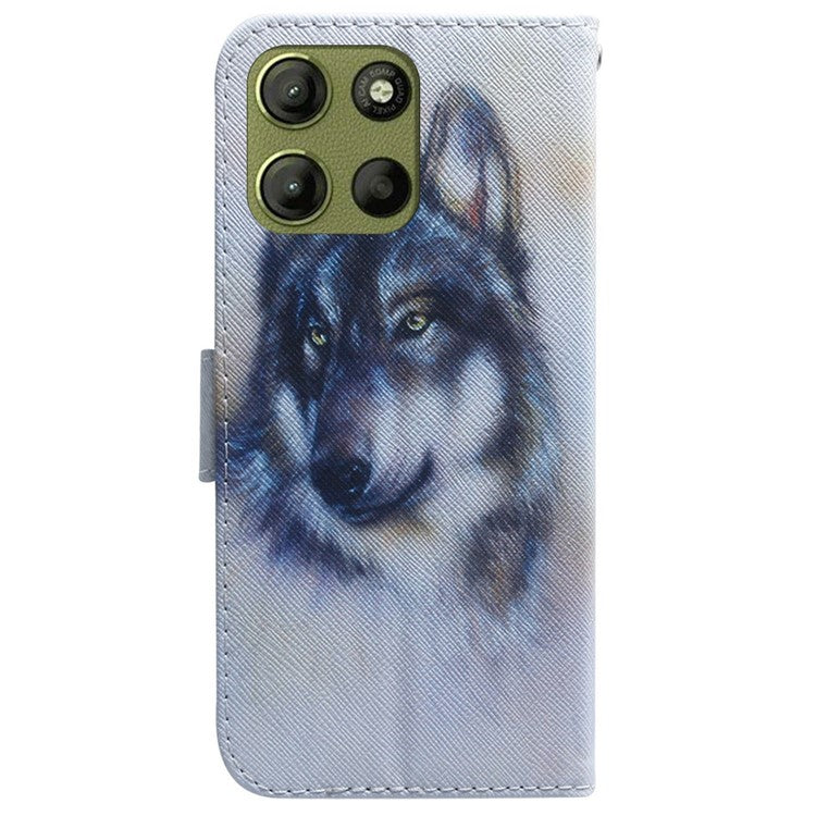 For Motorola Moto G15 4G Wallet Case Pattern Print Leather Phone Cover - Wolf