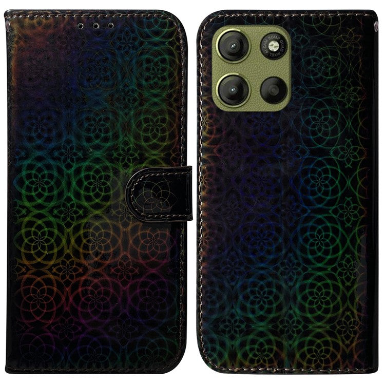 For Motorola Moto G15 4G Stand Case Dazzling Flower Leather Phone Cover - Black