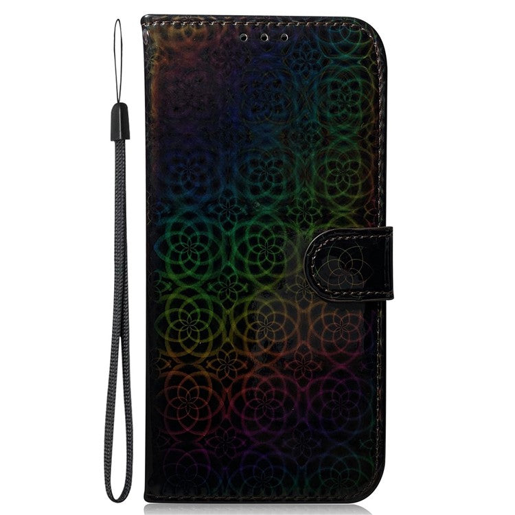 For Motorola Moto G15 4G Stand Case Dazzling Flower Leather Phone Cover - Black