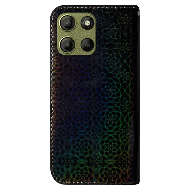 For Motorola Moto G15 4G Stand Case Dazzling Flower Leather Phone Cover - Black
