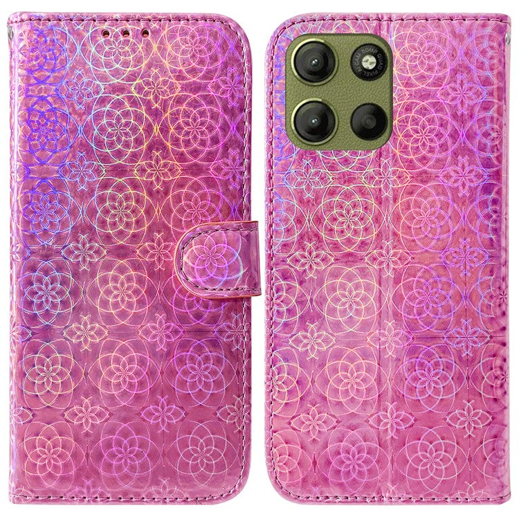 For Motorola Moto G15 4G Stand Case Dazzling Flower Leather Phone Cover - Pink