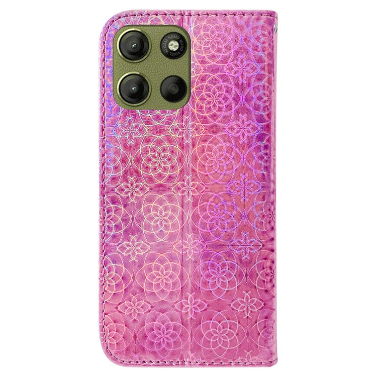 For Motorola Moto G15 4G Stand Case Dazzling Flower Leather Phone Cover - Pink