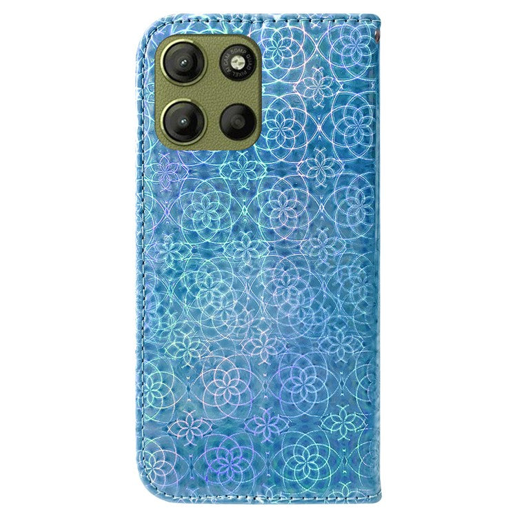 For Motorola Moto G15 4G Stand Case Dazzling Flower Leather Phone Cover - Blue