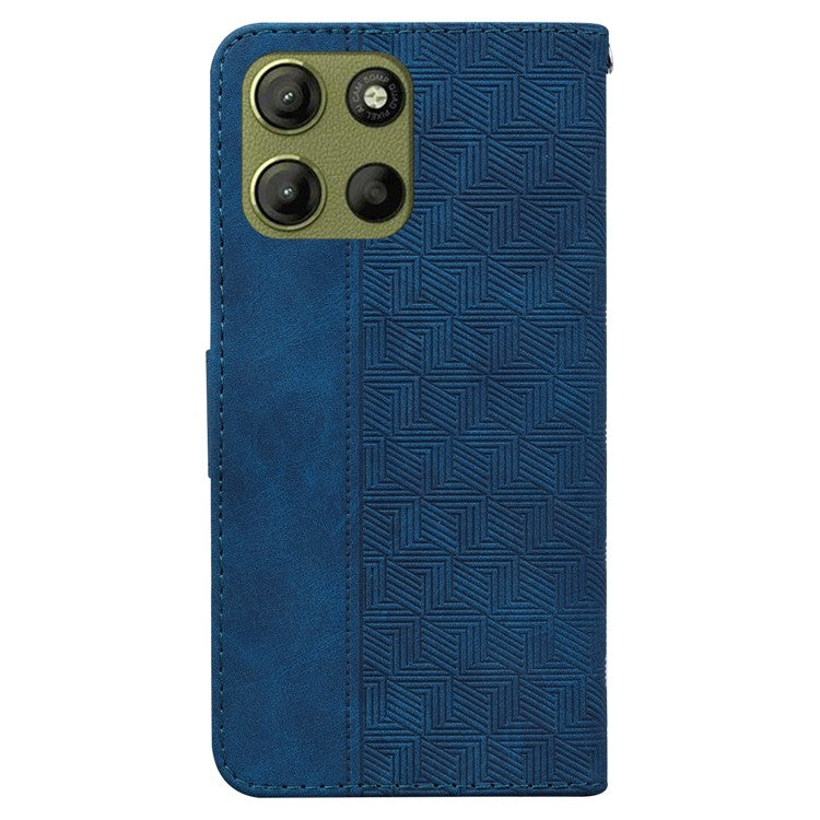 For Motorola Moto G15 4G Case Geometry Pattern Leather Wallet Phone Cover - Blue