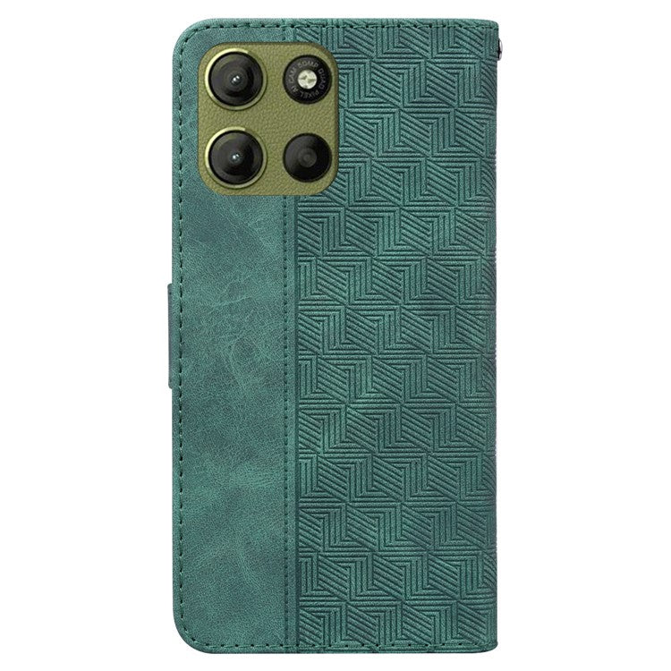 For Motorola Moto G15 4G Case Geometry Pattern Leather Wallet Phone Cover - Green