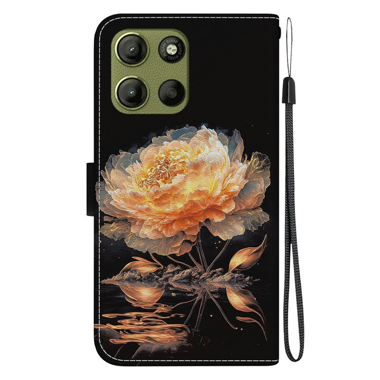 For Motorola Moto G15 4G Wallet Phone Case Anti-Drop Leather Flip Cover Pattern Printing - Gold Peony