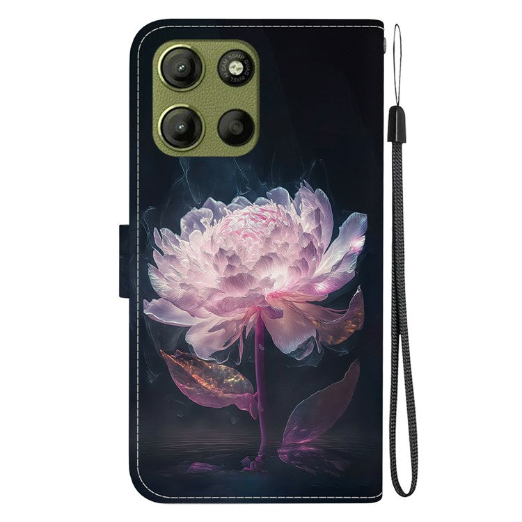 For Motorola Moto G15 4G Wallet Phone Case Anti-Drop Leather Flip Cover Pattern Printing - Purple Peony