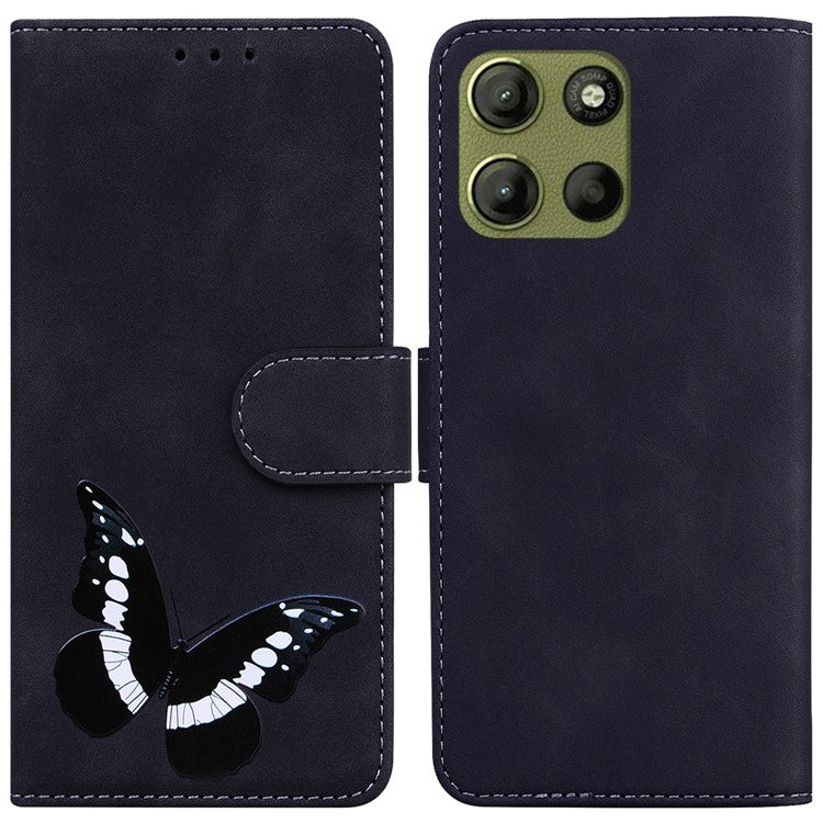 For Motorola Moto G15 4G Stand Case PU Leather Phone Cover Butterfly Printed - Black
