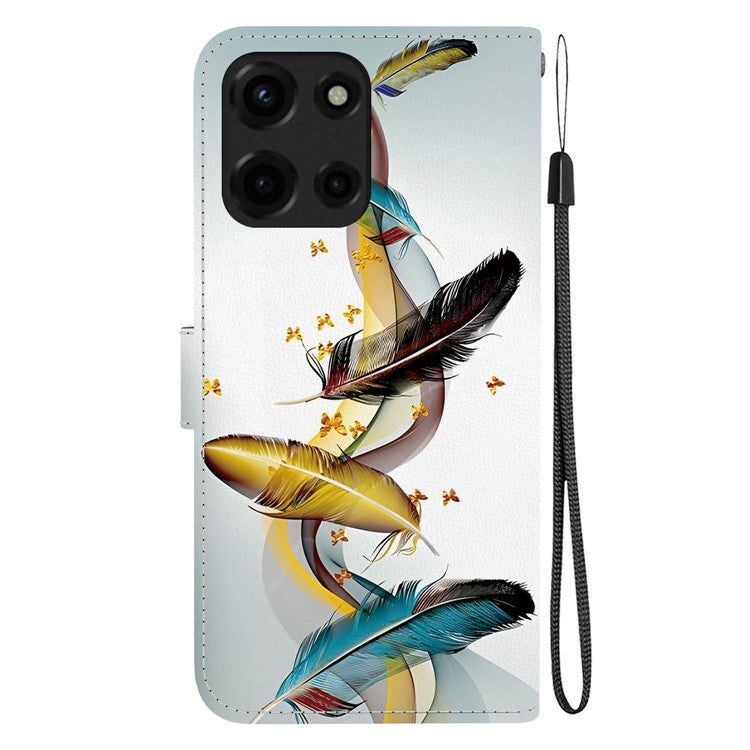 For Motorola Moto G 5G (2025) Case Pattern Printing Anti-Drop Leather Flip Wallet Phone Cover with Lanyard - Golden Butterfly Feather