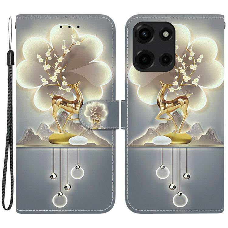 For Motorola Moto G 5G (2025) Case Pattern Printing Anti-Drop Leather Flip Wallet Phone Cover with Lanyard - Sika Deer