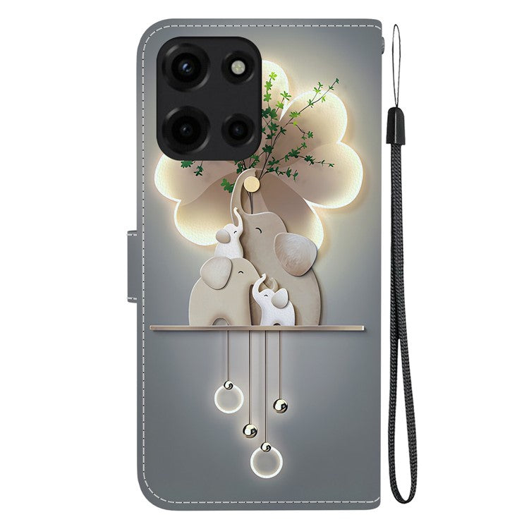 For Motorola Moto G 5G (2025) Case Pattern Printing Anti-Drop Leather Flip Wallet Phone Cover with Lanyard - Three Elephants
