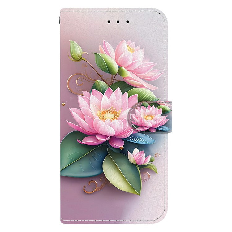For Motorola Moto G 5G (2025) Case Pattern Printing Anti-Drop Leather Flip Wallet Phone Cover with Lanyard - Lotus