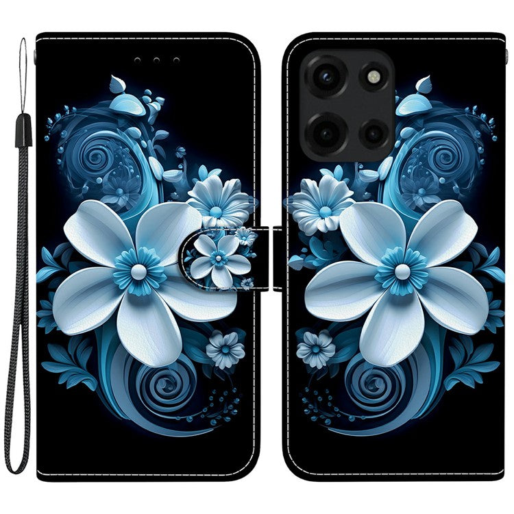 For Motorola Moto G 5G (2025) Case Pattern Printing Anti-Drop Leather Flip Wallet Phone Cover with Lanyard - Black Orchid