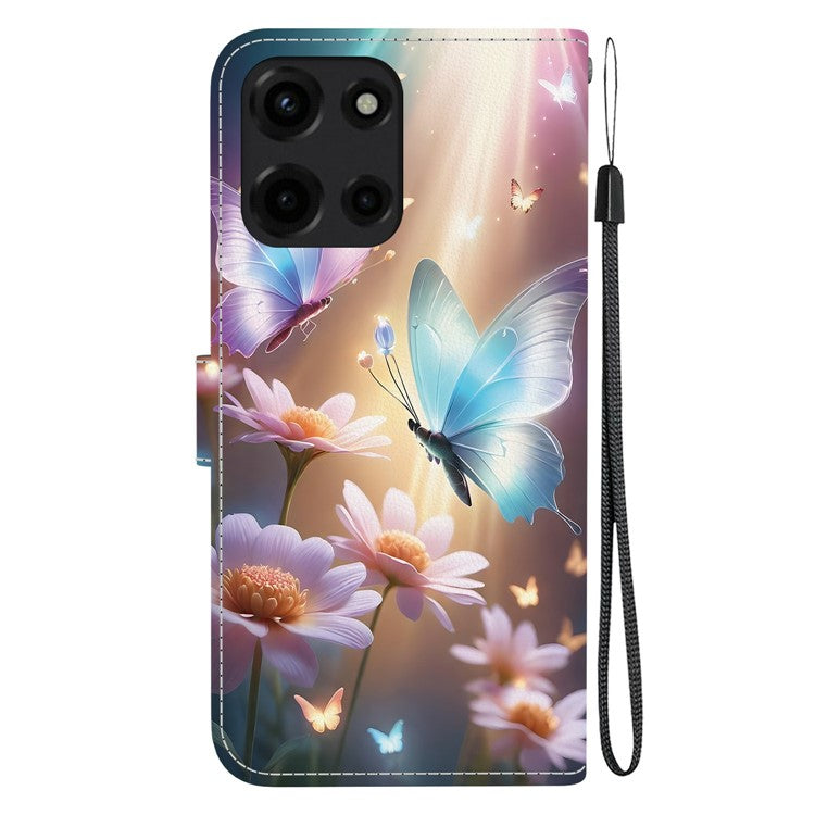 For Motorola Moto G 5G (2025) Case Pattern Printing Anti-Drop Leather Flip Wallet Phone Cover with Lanyard - Butterfly Floral