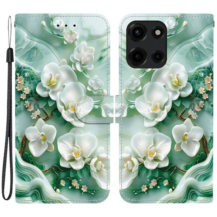 For Motorola Moto G 5G (2025) Case Pattern Printing Anti-Drop Leather Flip Wallet Phone Cover with Lanyard - Jade Flower