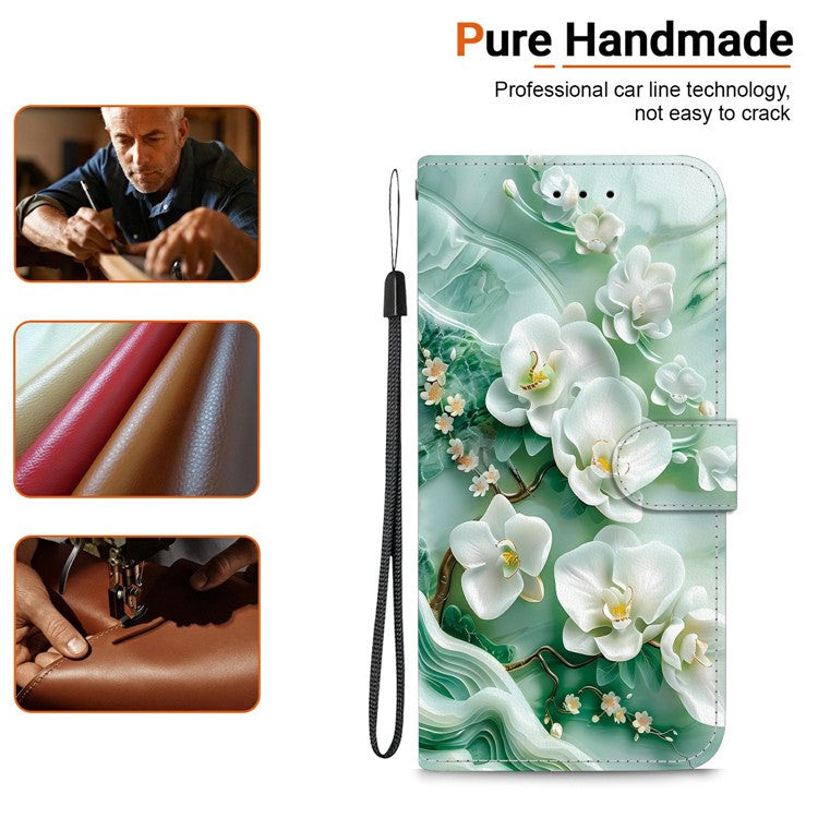 For Motorola Moto G 5G (2025) Case Pattern Printing Anti-Drop Leather Flip Wallet Phone Cover with Lanyard - Jade Flower