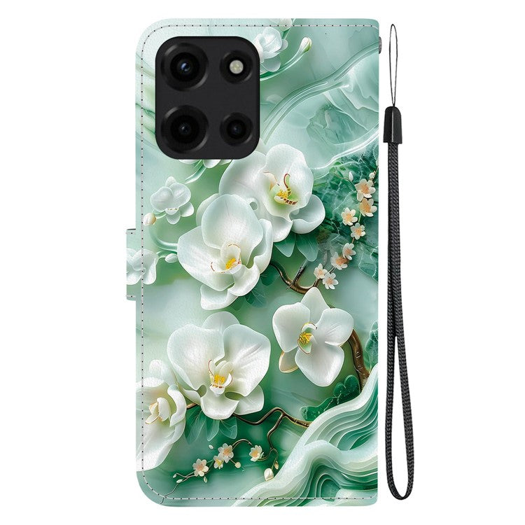 For Motorola Moto G 5G (2025) Case Pattern Printing Anti-Drop Leather Flip Wallet Phone Cover with Lanyard - Jade Flower