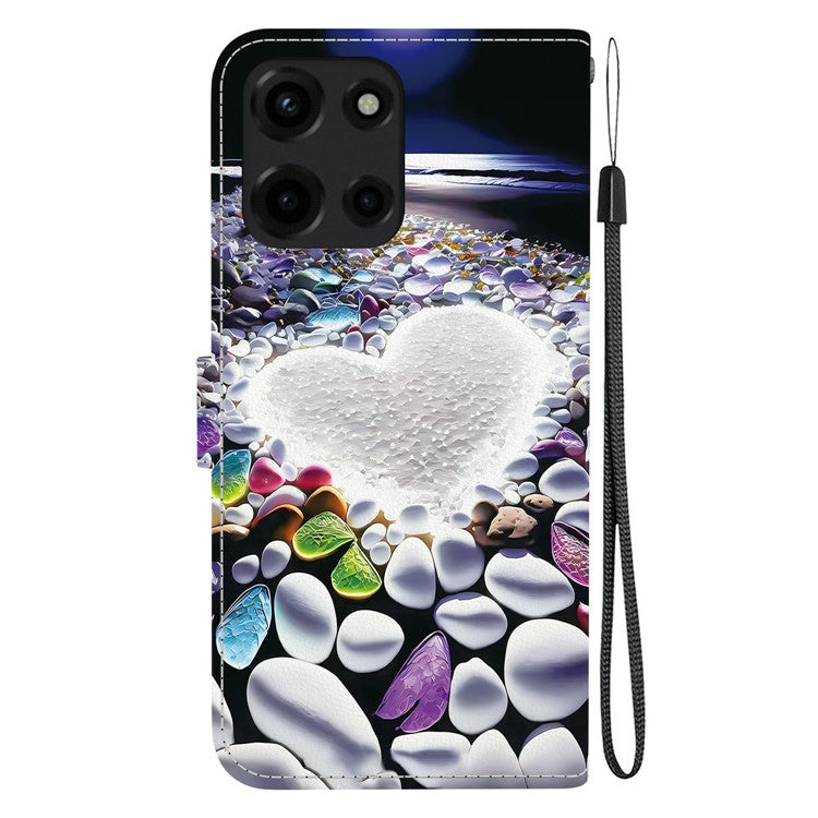 For Motorola Moto G 5G (2025) Case Pattern Printing Anti-Drop Leather Flip Wallet Phone Cover with Lanyard - Heart Shape